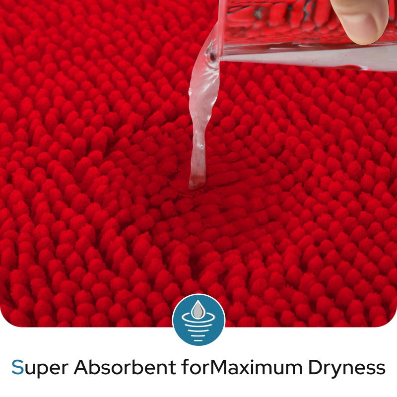 BYSURE Red Bathroom Rugs Sets 3 Piece with Toilet Lid Cover Non Slip Extra Absorbent Plush Chenille Soft Washable Bath Mats - Image 3